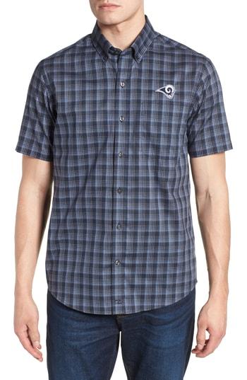 Men's Cutter & Buck Los Angeles Rams - Fremont Regular Fit Check Sport Shirt - Blue