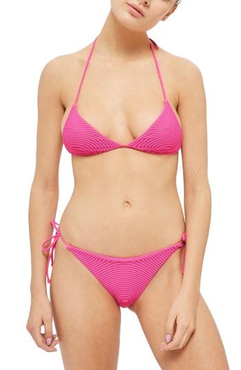 Women's Topshop Ribbed Tie Bikini Bottoms Us (fits Like 0) - Pink