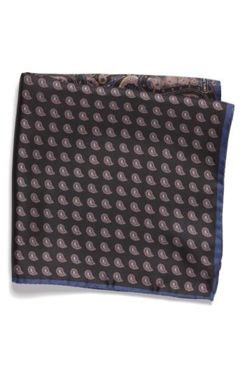 Men's Nordstrom Men's Shop Four Panel Silk Pocket Square, Size - Black