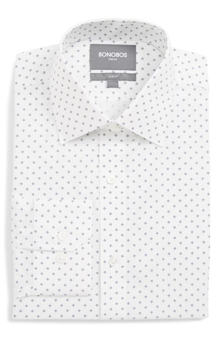 Men's Bonobos Manchester Slim Fit Stretch Print Dress Shirt .5 33 - White