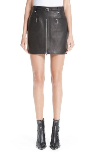 Women's Alexander Wang Leather Moto Skirt - Black