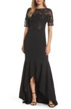 Petite Women's Adrianna Papell Sequin High/low Gown P - Black