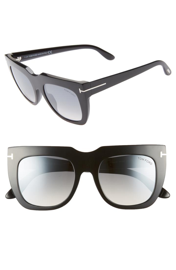 Women's Tom Ford Thea 51mm Mirrored Cat Eye Glasses - Shiny Black/ Grey W Silver