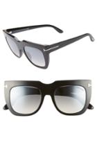 Women's Tom Ford Thea 51mm Mirrored Cat Eye Glasses - Shiny Black/ Grey W Silver