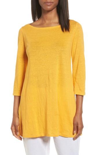Petite Women's Eileen Fisher Bateau Neck Organic Linen Tunic, Size P - Orange