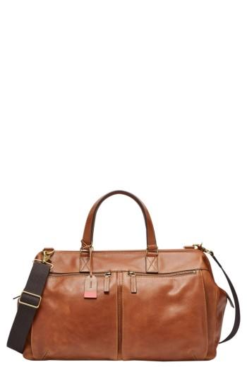 Men's Fossil Defender Leather Duffel Bag - Brown