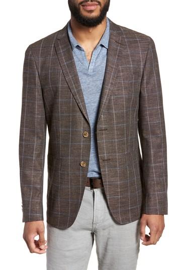 Men's Sand Trim Fit Stretch Windowpane Sport Coat
