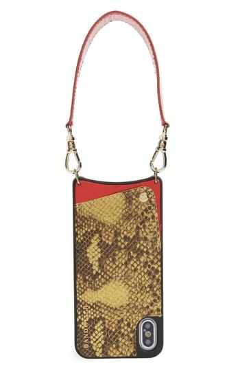 Bandolier Angie Snake Print Faux Leather Iphone X Wristlet Case - Yellow