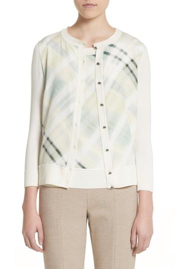Women's St. John Collection Plaid Cardigan, Size - Ivory