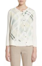 Women's St. John Collection Plaid Cardigan, Size - Ivory