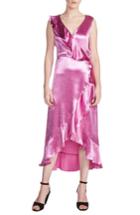 Women's Maje Ripple Ruffle Detail Satin Wrap Dress - Pink