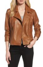 Petite Women's Halogen Leather Moto Jacket - Brown