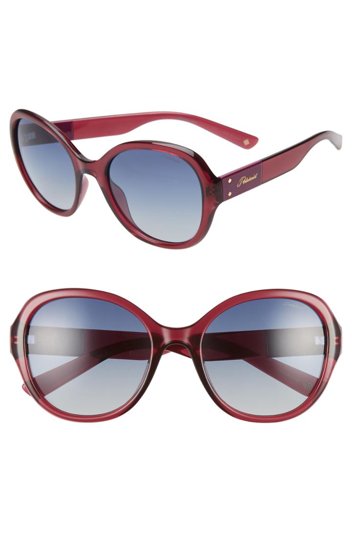 Women's Polaroid 55mm Polarized Round Sunglasses - Ople Burgundy