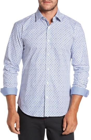 Men's Bugatchi Trim Fit Geo Print Sport Shirt - White