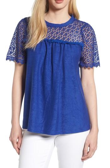 Women's Everleigh Lace Mixed Media Top - Blue