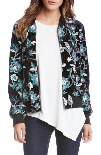 Women's Karen Kane Embroidered Velvet Bomber Jacket - Black