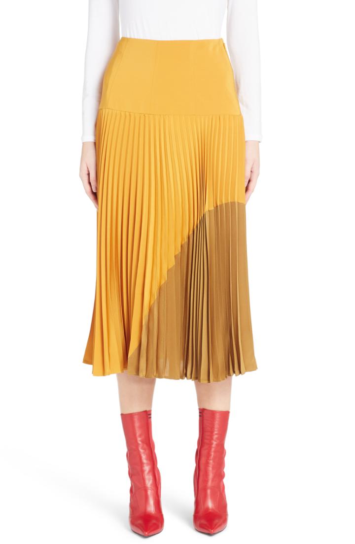 Women's Fendi Pleated Silk Crepe De Chine Skirt Us / 42 It - Yellow