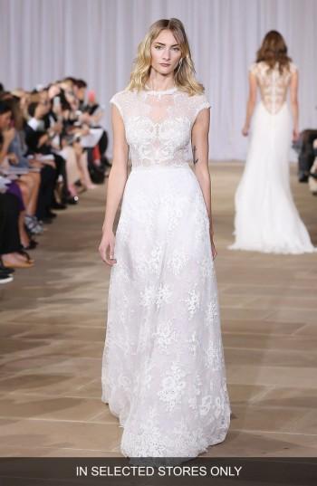 Women's Ines Di Santo 'inspired' Embellished Neck Cap Sleeve Lace A-line Gown, Size In Store Only - Ivory