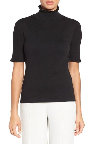 Women's Cece Short Sleeve Ruffle Trim Turtleneck