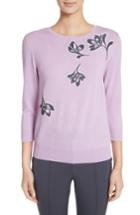 Women's St. John Collection Floral Applique Wool Sweater, Size - Pink
