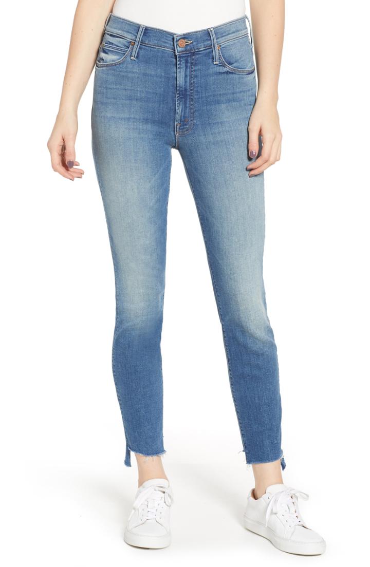 Women's Mother The Stunner High Waist Fray Step Hem Ankle Skinny Jeans - Blue