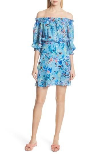 Women's Saloni Grace Off The Shoulder Silk Dress - Blue