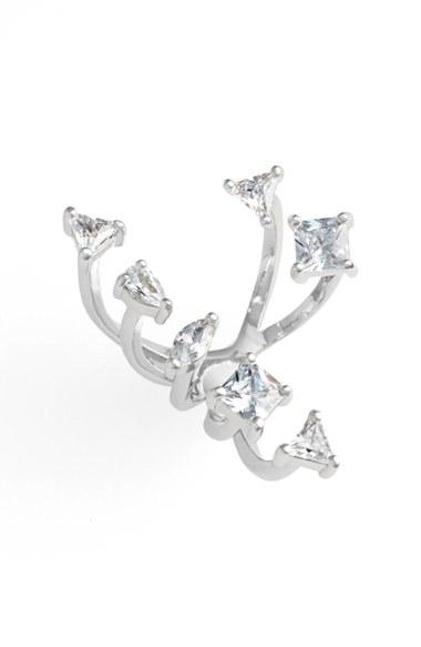 Women's Cz By Kenneth Jay Lane Asymmetrical Cubic Zirconia Open Ring