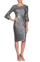 Women's Alex Evenings Sequin Bell Cuff Cocktail Sheath Dress - Grey