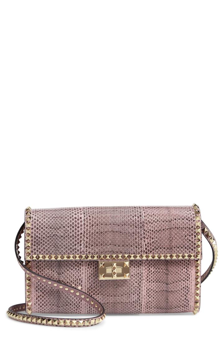 Valentino Garavani Ayers Rockstud Genuine Snakeskin & Leather Shoulder Bag -
