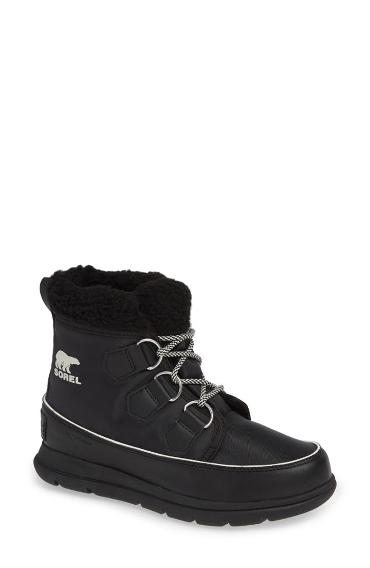Women's Sorel Explorer Carnival Waterproof Boot With Faux Fur Collar .5 M - Black