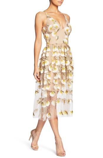 Women's Dress The Population Betsy Plunging Lace Midi Dress - Yellow