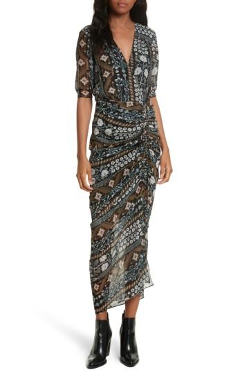 Women's Veronica Beard Perla Ruched Midi Dress - Black