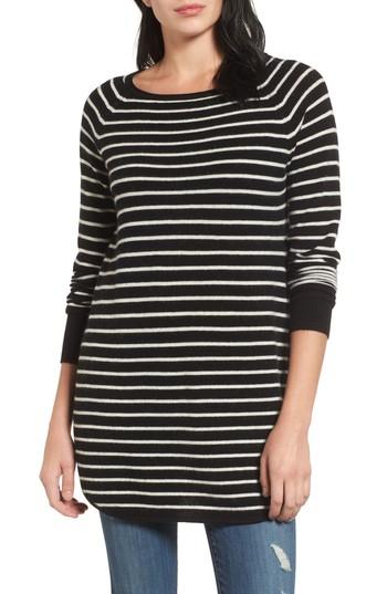 Petite Women's Halogen Shirttail Wool & Cashmere Boatneck Tunic, Size P - Black