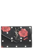 Women's Saint Laurent Rose & Polka Dot Small Leather French Wallet -