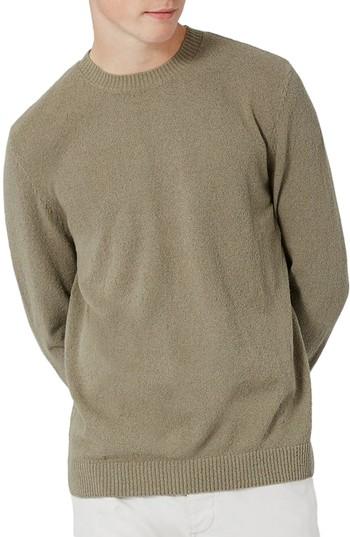 Men's Topman Slim Fit Boucle Sweater - Green