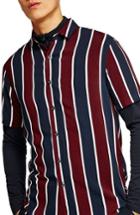 Men's Topman Stripe Viscose Shirt - Burgundy