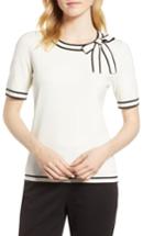 Women's Cece Tipped Bow Neck Sweater, Size - White