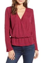 Women's Chelsea28 Floral Print Faux Wrap Top, Size - Burgundy