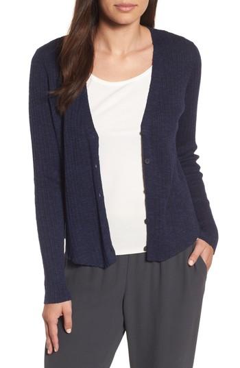 Women's Eileen Fisher V-neck Organic Linen & Cotton Cardigan - Blue