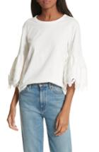 Women's See By Chloe Lace Trim Bell Sleeve Top - White