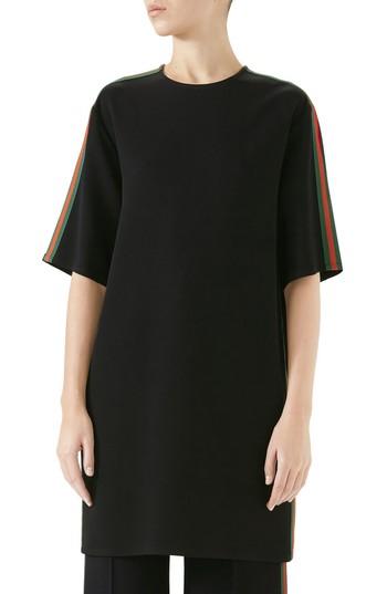 Women's Gucci Side Stripe Cady Tunic Dress Us / 40 It - Black