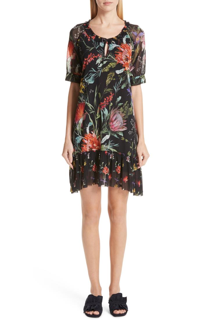 Women's Fuzzi Floral Ruffle Tulle Dress - Black