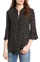 Women's Print Bell Sleeve Shirt - Black
