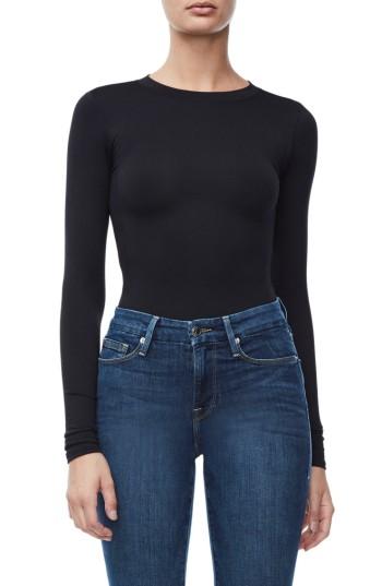 Women's Good American Good Body Long Sleeve Bodysuit - Black