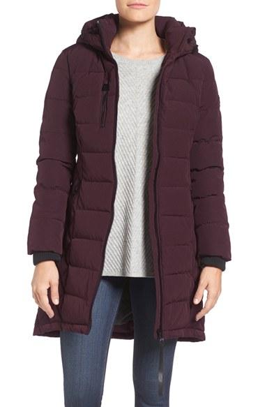 Women's Guess Quilted Hooded Puffer Coat - Red