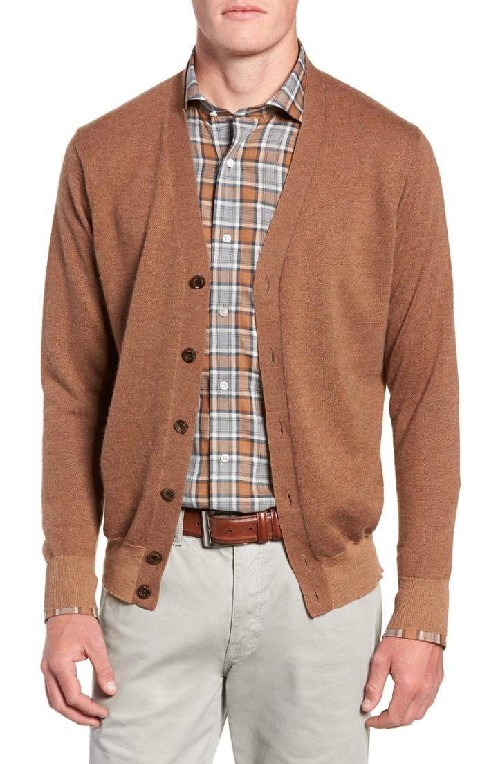 Men's Peter Millar Collection English Manor Cardigan, Size - Brown