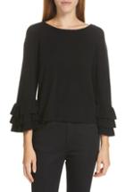 Women's Autumn Cashmere Tiered Ruffle Sleeve Cashmere Sweater - Black