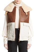 Women's Chloe Genuine Shearling Trim Leather & Cotton Vest Us / 40 Fr - Brown