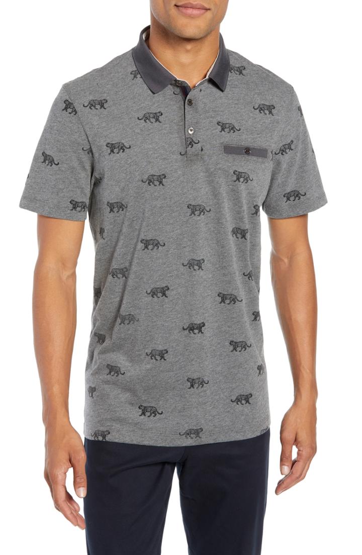 Men's Ted Baker London Slim Fit Tigors Flocked Polo (s) - Grey