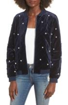 Women's Soprano Bead Embellished Quilted Bomber Jacket - Blue